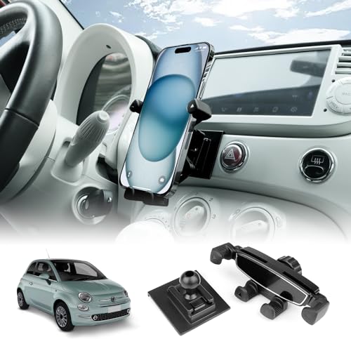 KUNGKIC Für FIAT 500 2008-2023 Abarth 595 2012-2023 Auto-Handy-Halterung Verstellbare Autotelefon-Halterung Zubehör Innenraum 360°Drehung Zink-Legierung ABS von KUNGKIC