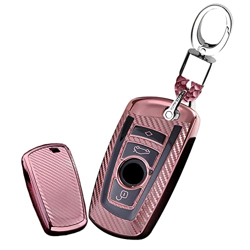 KUNIO Autoschlüssel Abdeckung Passt für BMW 1er 2er 3er 4er 5er 6er F10 F12 F20 F25 F30 X3 X4 M3 M4 M5 3GT 5GT TPU Schutzhülle Schlüsselhülle Schlüsselanhänger Schlüssel Cover Rosa von KUNIO