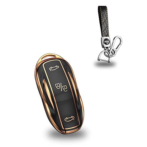 KUNIO Autoschlüssel Hülle Cover Passt für Tesla Model X Model S Model 3 Model Y TPU Schlüsseletui Schlüsselcover Schlüssel Case Schlüsselanhänger Schwarz von KUNIO