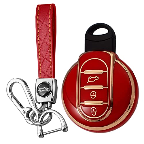 KUNIO Autoschlüssel Hülle Passt für BMW Mini Cooper S One Jcw F54 F55 F56 F57 F60 Clubman Works Countryman TPU Schlüsselhülle Schlüsselanhänger Schlüsselcover Schutzhülle 3 Tasten A Rot von KUNIO