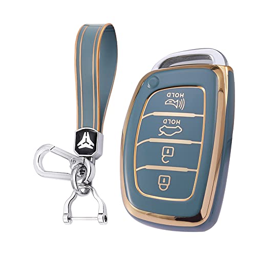 KUNIO Autoschlüssel Hülle Passt für Hyundai Tucson Santa Fe Rena Sonata Elantra Creta Ix35 Ix45 I10 I30 I40 TPU Schlüsselhülle Case Schlüsselanhänger Schlüsselcover 4 Tasten A Grau von KUNIO