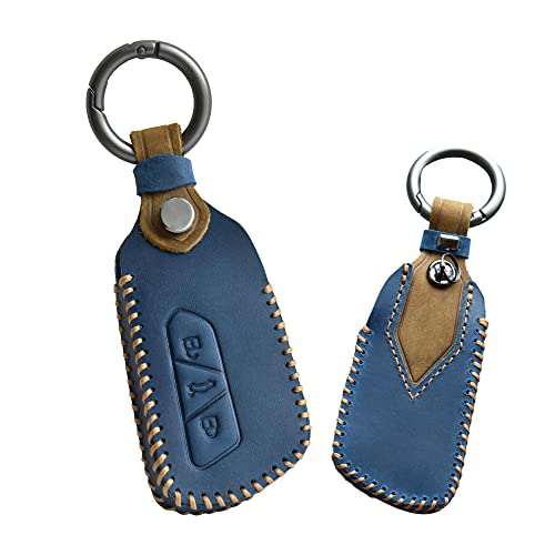 KUNIO Autoschlüssel Hülle Passt für VW Golf 8 R GTI GTE Atlas ID.3 ID.4 GTX Passt für Skoda Tarraco Octavia Enyaq Ateca Leder Schlüsselhülle Cover Schlüsselanhänger Schutzhülle 3 Tasten Blau von KUNIO