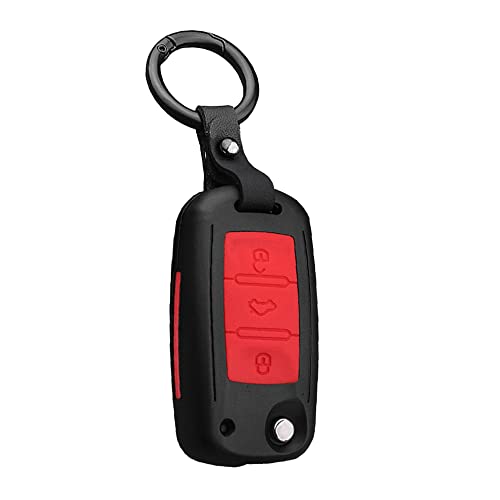 KUNIO Autoschlüssel Hülle Passt für VW Polo Golf Passat Beetle Caddy T5 Up EOS Tiguan für Skoda A5 für Seat Leon Altea ABS Schlüsselanhänger Klappschlüssel Schutzhülle Schwarz Rot von KUNIO