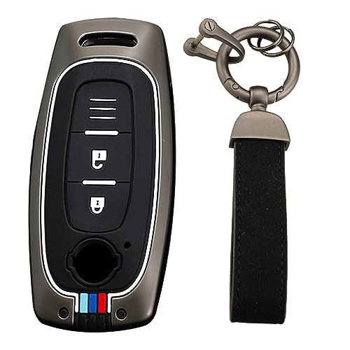 KUNIO Keyless Schlüsselhülle Passt für Nissan X-Trail Qashqai J12 Altima Teana 2022 2023 Ariya Metallgehäuse Autoschutzhülle Schlüsselbox Schlüsselanhänger 2 Tasten B Schwarz von KUNIO