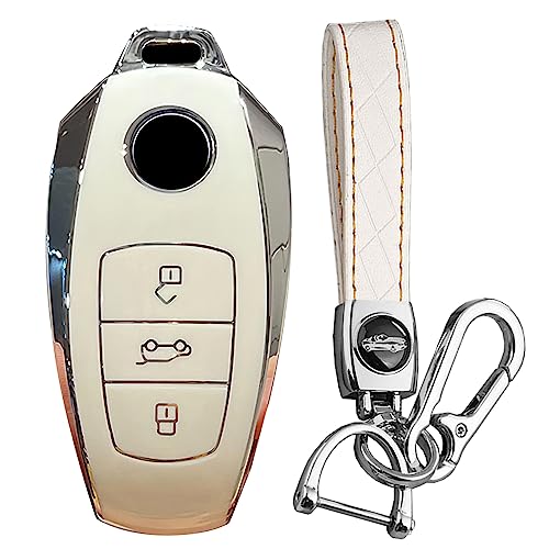 KUNIO Keyless Schlüsselhülle Passt für VW Touareg 2011 2012 2013 2014 2015 2016 2017 2018 Schutzhülle TPU Schlüsselgehäuse Schlüsselanhänger Schlüsselcover 3 Tasten A Weiß von KUNIO