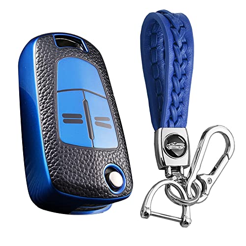 KUNIO Klapp Autoschlüssel Hülle Passt für OPEL Corsa Astra J Vectra Zafira Antara Tigra Adam Insignia Mokka Schlüsselhülle TPU Leder-Textur Schlüsselanhänger Schlüsselcover Schutzhülle Blau von KUNIO