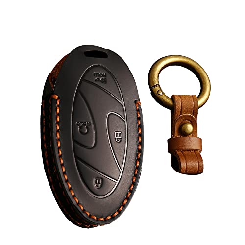 KUNIO Schlüsselhülle Passt für Hyundai Ioniq 6 Grandeur GN7 KONA 2023 Autoschlüssel Hülle Leder Schlüsselanhänger Schlüsseletui schlüsselhülle Cover 7 Tasten Schwarz von KUNIO