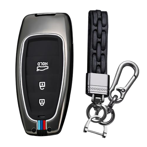 KUNIO Schlüsselhülle Passt für Hyundai Tucson NX4 Ioniq 5 Santa Fe Nexo 2021 2022 2023 Schutzhülle Metallgehäuse Schlüsselcover Schlüsselanhänger 3 Tasten Schwarz von KUNIO