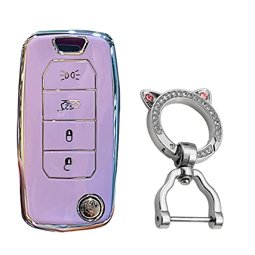 KUNIO Schlüsselhülle Passt für Jeep Compass Renegade Cherokee Schutz TPU Klappschlüsselcover Schlüsselanhänger Autoschlüssel Hülle Schlüsselring 4 Tasten B Lila von KUNIO