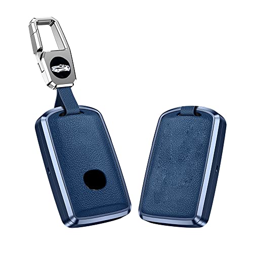 KUNIO Schlüsselhülle Passt für Mazda 3 Alexa CX-4 CX-5 MX5 CX-8 CX-9 CX-30 CX30 2019-2022 Aluminiumlegierung Leder Autoschlüssel Hülle Schlüsselanhänger Schutzhülle Schlüsselcover Blau von KUNIO