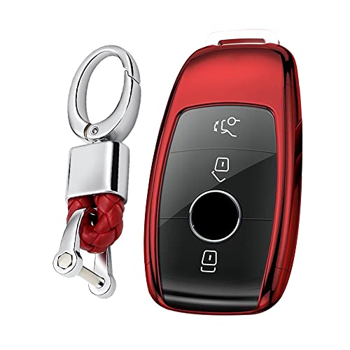 KUNIO Schlüsselhülle Passt für Mercedes Benz E Klasse S A C Klasse S65 E43 E400 E300 E320 CLA GLA GLE GLC GLK AMG Autoschlüssel Hülle TPU Schlüsselanhänger Schlüsselgehäuse B Rot von KUNIO