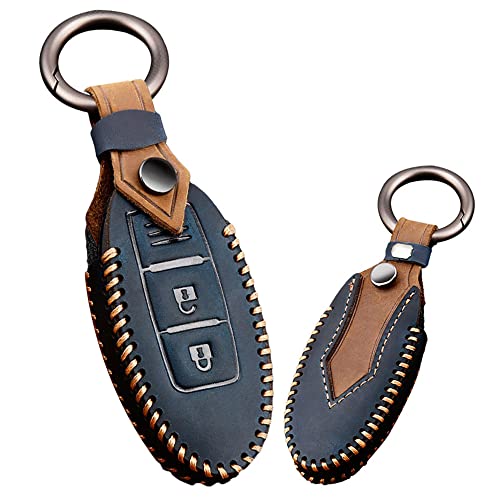 KUNIO Schlüsselhülle Passt für Nissan Qashqai X-Trail Juke Micra Murano Pathfinder Leder Autoschlüssel Hülle Schlüsselanhänger Schlüsselschutz Schlüsseletui 3 Tasten A Blau von KUNIO