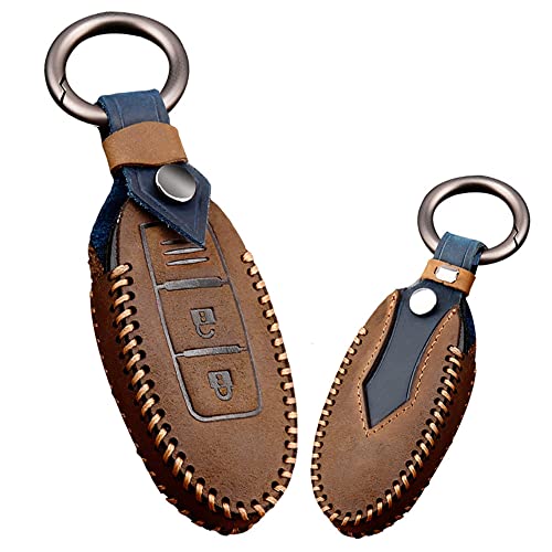 KUNIO Schlüsselhülle Passt für Nissan Qashqai X-Trail Juke Micra Murano Pathfinder Leder Autoschlüssel Hülle Schlüsselanhänger Schlüsselschutz Schlüsseletui 3 Tasten A Braun von KUNIO