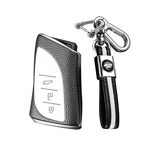KUNIO Smart Autoschlüssel Hülle Passt für Lexus ES UX NX ES200 ES300h ES260 ES350 LC500 UX200 LS350 US260h TPU Leder-Textur Schlüsselanhänger Schlüssel Abdeckung Schutzhülle Silber von KUNIO
