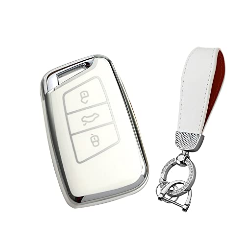 KUNIO Smart Autoschlüssel Hülle Passt für VW Magotan Passat B8 Tiguan MK2 Jetta für Skoda Superb A7 Kodiaq Zubehör TPU Schlüsselbund Schlüsselanhänger Schutzhülle Cover 3 Tasten Weiß von KUNIO