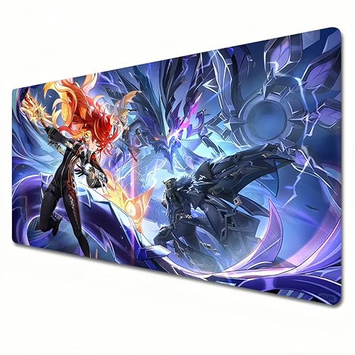 KUNRUI Genshin Impact Mauspad, XXL, lila, großes Gaming-Mauspad, 900 x 400 cm, genähter Rand, Mauspad für Arbeit und Studium, Mavuika|Capitano (XL) von KUNRUI