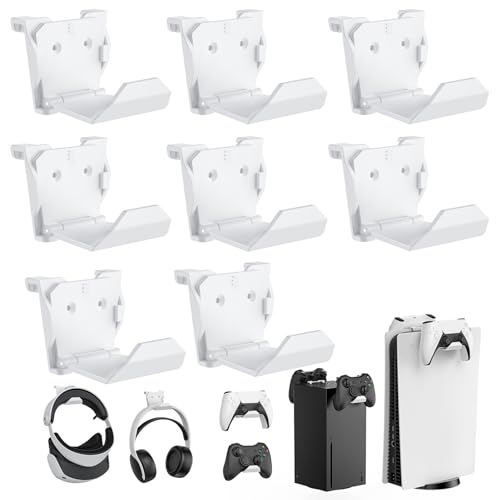 KUNSLUCK 8er-Pack Controller-Wandhalterung für PS5, Xbox, Switch Controller, Wandhalterung für Controller und Headset, Kleber/Schrauben Installation (weiß) von KUNSLUCK