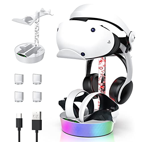 KUNSLUCK Ladestation für PSVR2 mit RGB-Licht, PSVR 2 Ladestation mit VR2 Headset-Halterung Display-Ständer, 4 magnetische Stecker & Typ-c-Kabel von KUNSLUCK