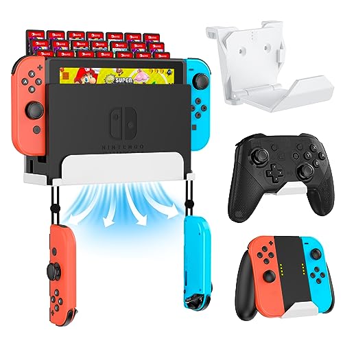 KUNSLUCK Wandhalterung für Nintendo Switch, Switch Wandhalterung mit 2 Controller Wandhalterung und 28 Spielkartenhaltern (Weiß) von KUNSLUCK