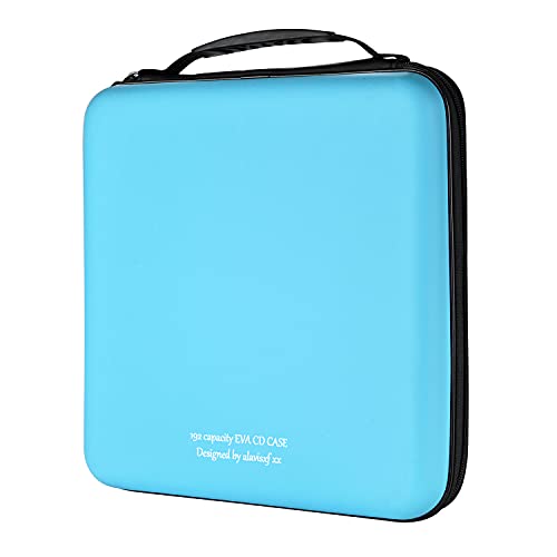 KUOCDSIK CD Tasche, 192 Kapazität Hart Eva Blu-ray CD-Brieftasche Doppelreißverschluss Handschlaufe Tragbare Disc Organizer DVD Hülle für Autofahrten (192 Kapazität, Himmelblau192) von KUOCDSIK