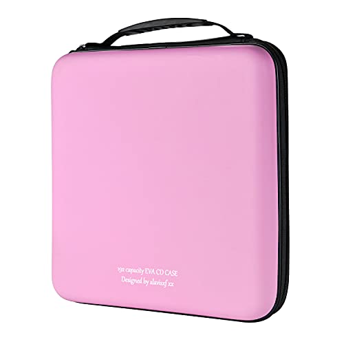 KUOCDSIK CD Tasche, 192 Kapazität Hart Eva Blu-ray CD-Brieftasche Doppelreißverschluss Handschlaufe Tragbare Disc Organizer DVD Hülle für Autofahrten (192 Kapazität, Rosa192) von KUOCDSIK