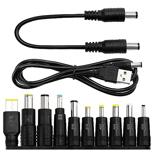 10 Stücke Universal DC Netzteil Adapter, 5.5x2.1mm KUOQIY DC Hohlstecker Adapter mit 2 Stücke Kabel für Laptop Netzteil, Kompatibel mit HP Dell ASUS Lenovo Acer von KUOQIY