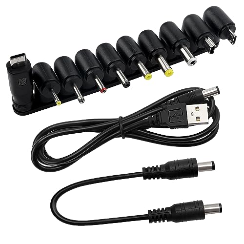 10 Stücke Universal DC Netzteil Adapter, 5.5x2.1mm KUOQIY Rechtwinkliger DC Hohlstecker Adapter mit 2 Stücke Kabel für Laptops, Router etc von KUOQIY