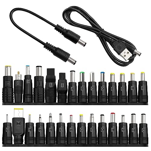 28 Stücke Universal DC Netzteil Adapter, 5.5x2.1mm KUOQIY DC Hohlstecker Adapter mit 2 Stücke Kabel für Laptop Netzteil, Kompatibel mit HP Dell ASUS Lenovo Acer von KUOQIY