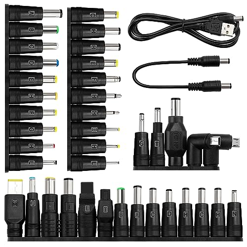 39 Stücke Universal DC Netzteil Adapter, 5.5x2.1mm KUOQIY DC Hohlstecker Adapter mit 2 Stücke Kabel für Laptop Netzteil, Kompatibel mit HP Dell ASUS Lenovo Acer von KUOQIY