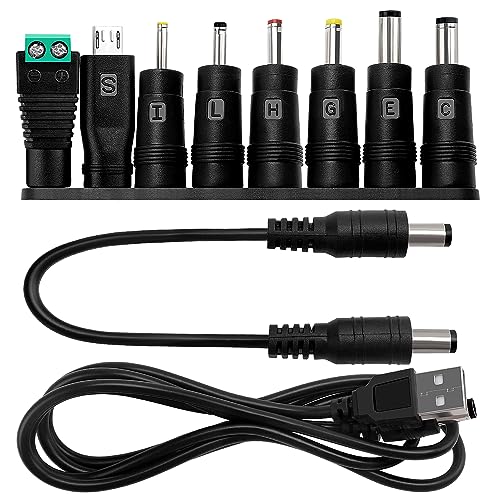 8 Stücke Universal DC Netzteil Adapter, 5.5x2.1mm KUOQIY DC Hohlstecker Adapter mit 2 Stücke Kabel für Laptop Netzteil, Kompatibel mit HP Dell ASUS Lenovo Acer von KUOQIY
