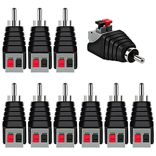 KUOQIY 10 Stücke RCA Stecker auf 2 Schraubklemmleiste Lautsprecher Phono, Cinch Stecker zu AV 2 Schraubklemme lötfreier Konverter Audio/Video Federpresse für CCTV (Stecker Cinch-Adapter) von KUOQIY