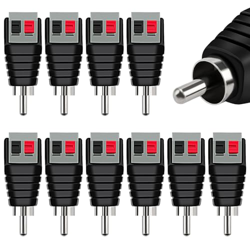 KUOQIY 10 Stücke RCA Stecker auf 2 Schraubklemmleiste Lautsprecher Phono, Cinch Stecker zu AV 2 Schraubklemme lötfreier Konverter Audio/Video Federpresse für CCTV (Stecker Cinch-Adapter) von KUOQIY