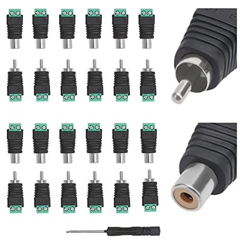 KUOQIY 12 Paar RCA Adapter Terminalblock Set, Cinch-Stecker und Buchse auf AV-Schraubklemme, Audio/Video-Lautsprecherkabel-Stecker, für CCTV-Überwachungskamera von KUOQIY