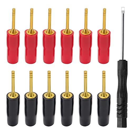 KUOQIY 12 Stück Vergoldete 2mm Bananen Stecker Schrauben Typ, 2mm Lautsprecherkabel-Steckverbinder, Audio Lautsprecher Kabel Stecker von KUOQIY