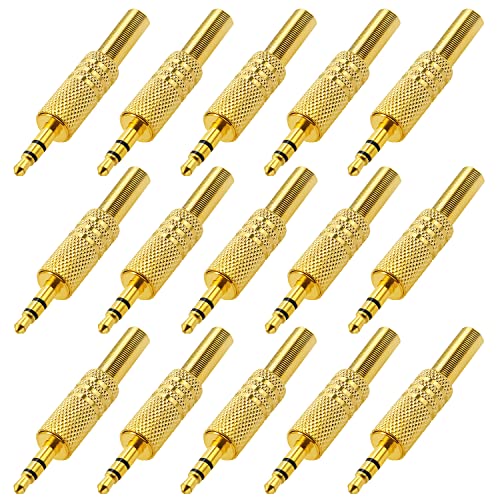 KUOQIY 15 Stücke 3.5mm 3-Polig TRS-Stecker, 3.5mm Metall Löten Stereo Audio Klinkenstecker mit Frühling, Audio Löttyp Adapter für Kopfhörer, Vergoldet von KUOQIY