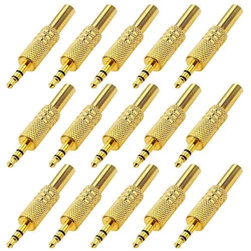 KUOQIY 15 Stücke 3.5mm 3-Polig TRS-Stecker, 3.5mm Metall Löten Stereo Audio Klinkenstecker mit Frühling, Audio Löttyp Adapter für Kopfhörer, Vergoldet von KUOQIY