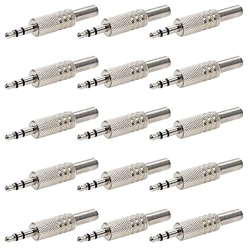 KUOQIY 15 Stücke 3.5mm 3-Polig TRS-Stecker, 3.5mm Metall Löten Stereo Audio Klinkenstecker mit Frühling, Audio Löttyp Adapter für Kopfhörer, Vernickelt von KUOQIY