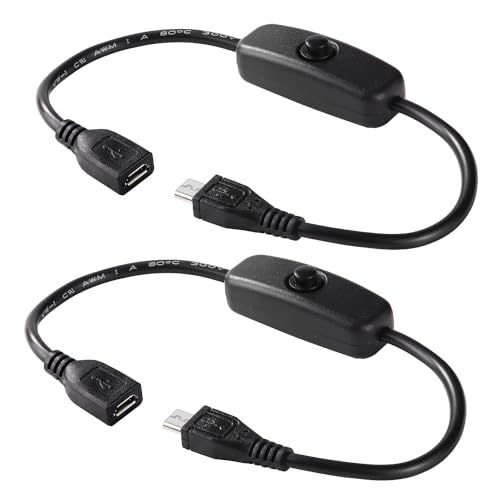 KUOQIY 2 Stücke 0.27m Micro USB Kabel mit Ein/Aus-Schalter, Micro USB Schalter Kabel, Micro USB Verlängerungs Schalterkabel, für LED-Schreibtischlampe, USB-Lüfter, Schwarz von KUOQIY