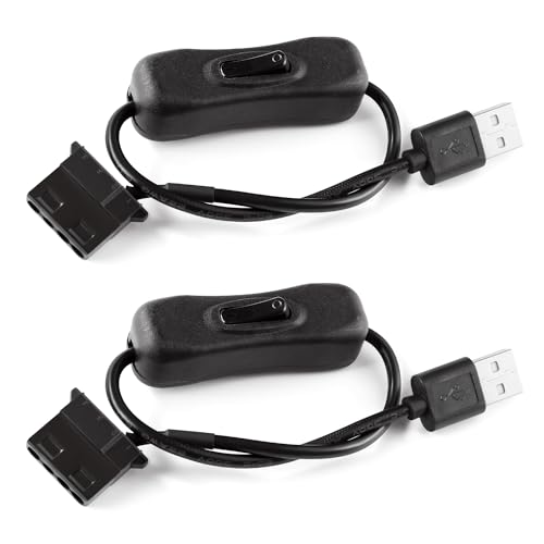 KUOQIY 2 Stücke 30cm USB auf 4-Poligen Molex PWM 5 V Ummanteltes Lüfterkabel mit Schalter, USB auf 4 Pin Molex Gehäuselüfter Adapter Anschlusskabel mit Ein/Aus-Schalter,USB-4-Pin-Molex-Kabel von KUOQIY