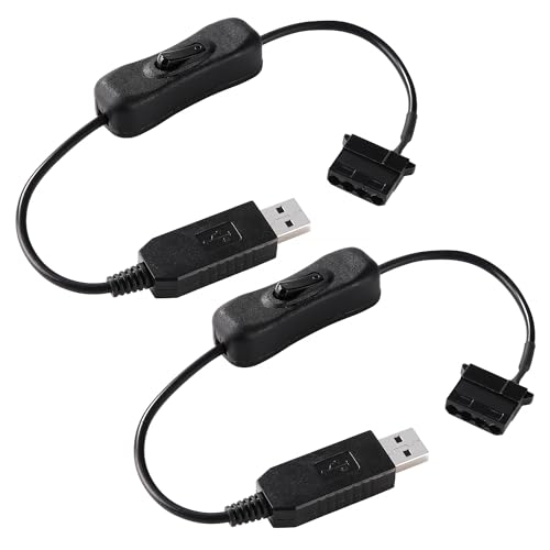 KUOQIY 2 Stücke 34cm Full Speed 12V Step-Up USB Stecker auf 4Pin Molex Stecker PC-Lüfter Anschlusskabel mit Schalter, USB A auf 4Pin Molex Ummanteltes Netzteilkabel mit Ein/Aus-Schalter von KUOQIY