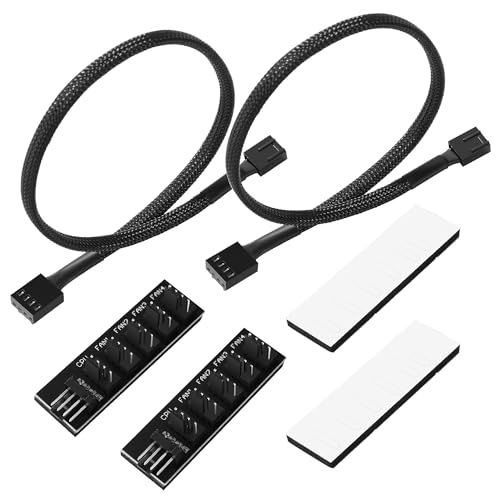 KUOQIY 2 Stücke 5 Port 4 Polige PWM Lüfter Splitter, 4-Pin-Stecker PC-Lüfter Hub, 4-polig / 3-polig Lüfter Stromkabel Hub Splitter Adapter, für 12V Computer 3-Polige 4-Polige Lüfter, Steckbar von KUOQIY