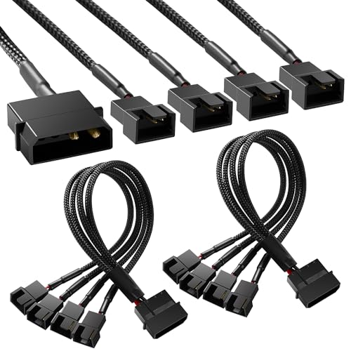 KUOQIY 2 Stücke Molex auf Lüfter Adapter Kabel, 4 Pin Molex auf 4 x 3 Pin / 4 Pin PMW 12V PC-Gehäuselüfter Stromadapterkabel, Molex auf Lüfter Konverter von KUOQIY