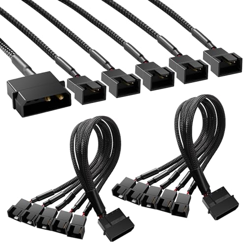 KUOQIY 2 Stücke Molex auf Lüfter Adapter Kabel, 4 Pin Molex auf 5 x 3 Pin / 4 Pin PMW 12V PC-Gehäuselüfter Stromadapterkabel, Molex auf Lüfter Konverter von KUOQIY