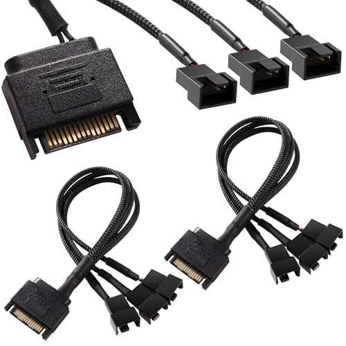 KUOQIY 2 Stücke SATA auf Lüfter Splitter Adapter Kabel, 15 Pin auf 3 x 3/4 Pin PMW 12V PC-Gehäuselüfter Stromadapterkabel, Konverter von KUOQIY