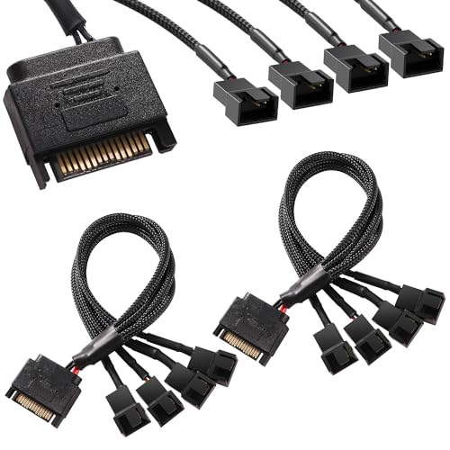 KUOQIY 2 Stücke SATA auf Lüfter Splitter Adapter Kabel, 15 Pin SATA auf 4 x 3 Pin / 4 Pin PMW 12V PC-Gehäuselüfter Stromadapterkabel, SATA auf Lüfter Konverter von KUOQIY