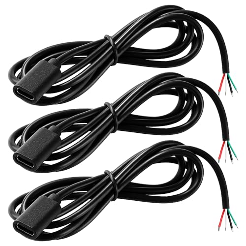 KUOQIY 3 Stücke 100cm 22AWG USB Typ C Buchse Pigtail Stromkabel, 5V 3A USB-C-Buchse auf 4-Poligen Blanken Draht Offenes Ende, USB Typ C Pigtail Kabel-Verlängerungskabel, für LED-Leuchten, Fans KUOQIY 3 Stücke 100cm 22AWG USB Typ C Buchse Pigtail Stromkabel, 5V 3A USB-C-Buchse auf 4-Poligen Blanken Draht Offenes Ende, USB Typ C Pigtail Kabel-Verlängerungskabel, für LED-Leuchten, Fans von KUOQIY