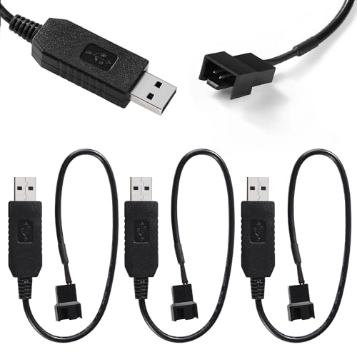 KUOQIY 3 Stücke 32cm Full Speed 12V Step-Up USB Stecker auf 3Pin und 4Pin Stecker PC-Lüfter Anschlusskabel, USB A auf 3Pin/4Pin Ummanteltes Netzteilkabel von KUOQIY