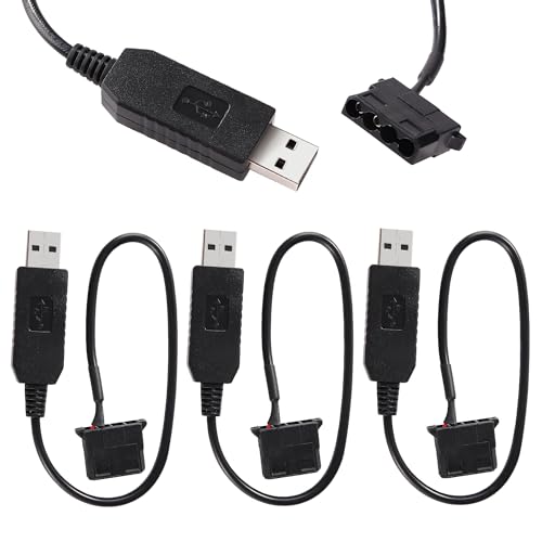KUOQIY 3 Stücke 32cm Full Speed 12V Step-Up USB Stecker auf 4Pin Molex Stecker PC-Lüfter Anschlusskabel, USB A auf 4Pin Molex Ummanteltes Netzteilkabel von KUOQIY
