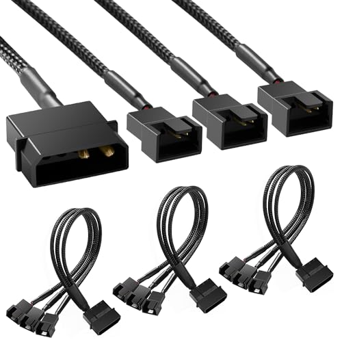 KUOQIY 3 Stücke Molex auf Lüfter Adapter Kabel, 4 Pin auf 3 x 3/4 Pin PMW 12V PC-Gehäuselüfter Stromadapterkabel, Konverter von KUOQIY