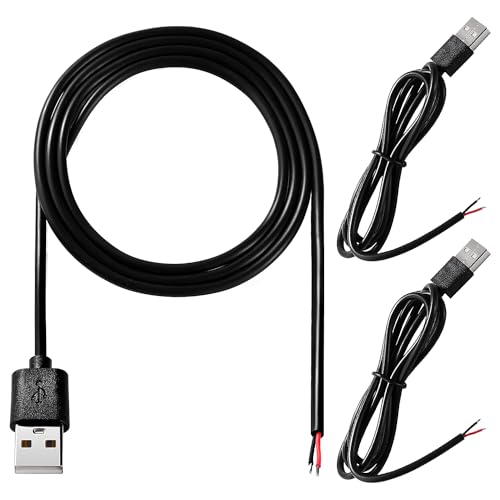 KUOQIY 3 Stücke USB-A Stecker 5V / 3A Pigtail offenes Ende Stromkabel, 1m 22 AWG USB 2.0 Stecker 2-poliger Draht DIY Pigtail-Kabel, für USB-Geräte Reparatur DIY-Kabel von KUOQIY